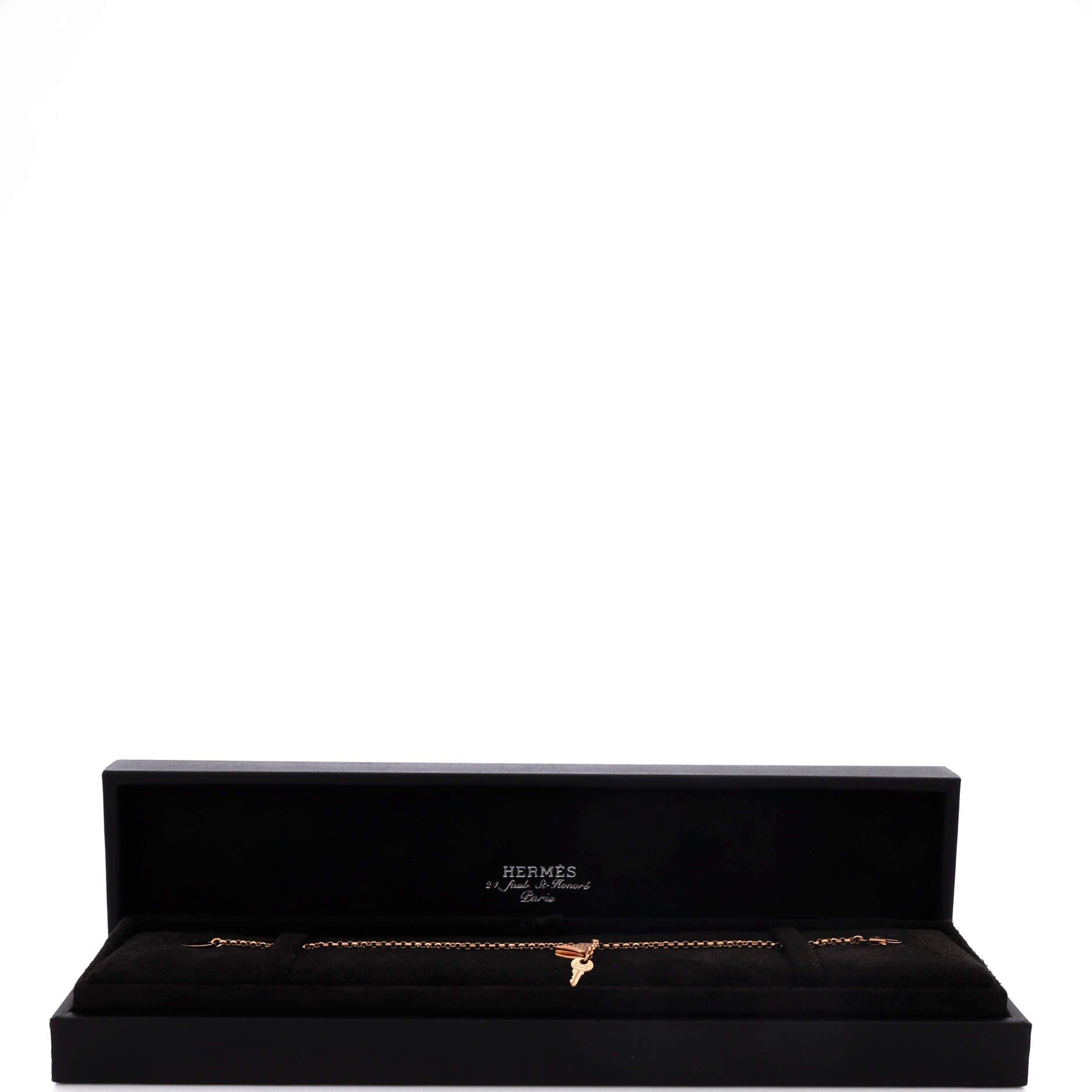 Pre-Owned Hermes Kelly Clochette Chain Bracelet 18K Rose Gold with Pave Diamonds Small, Alternate, color, Rose Gold