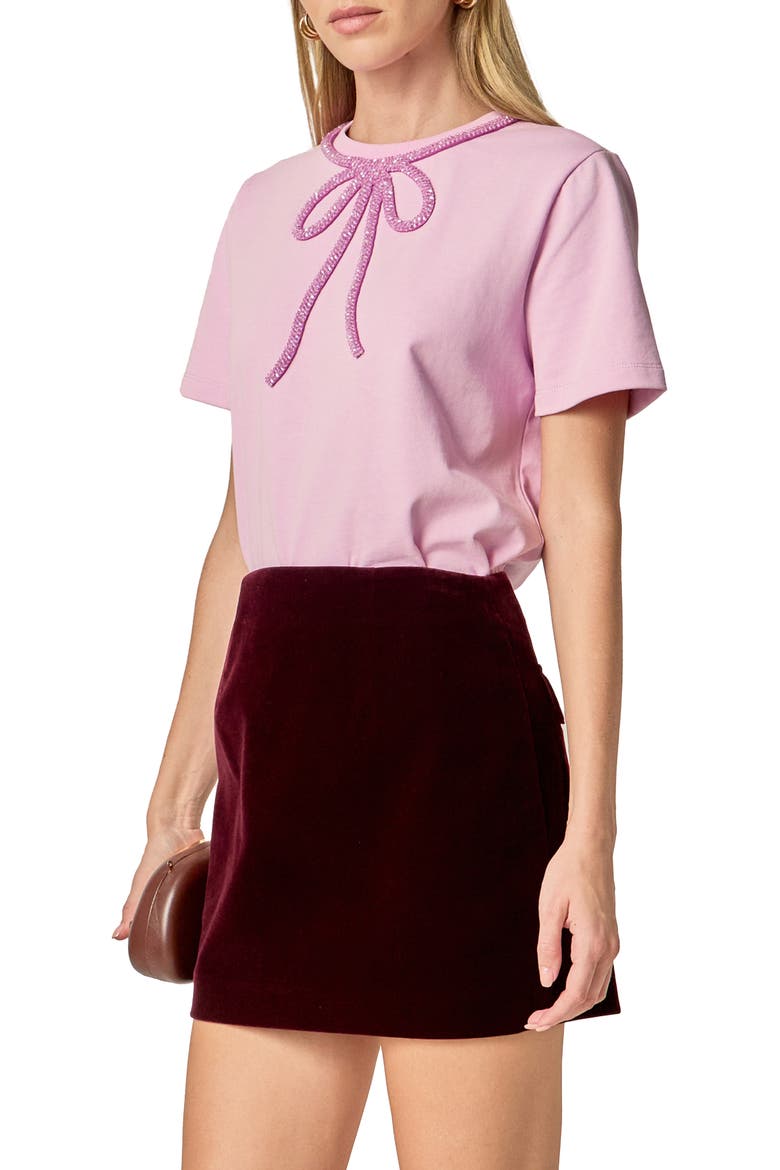 Beaded Bow Cotton T-Shirt, Alternate, color, LILAC