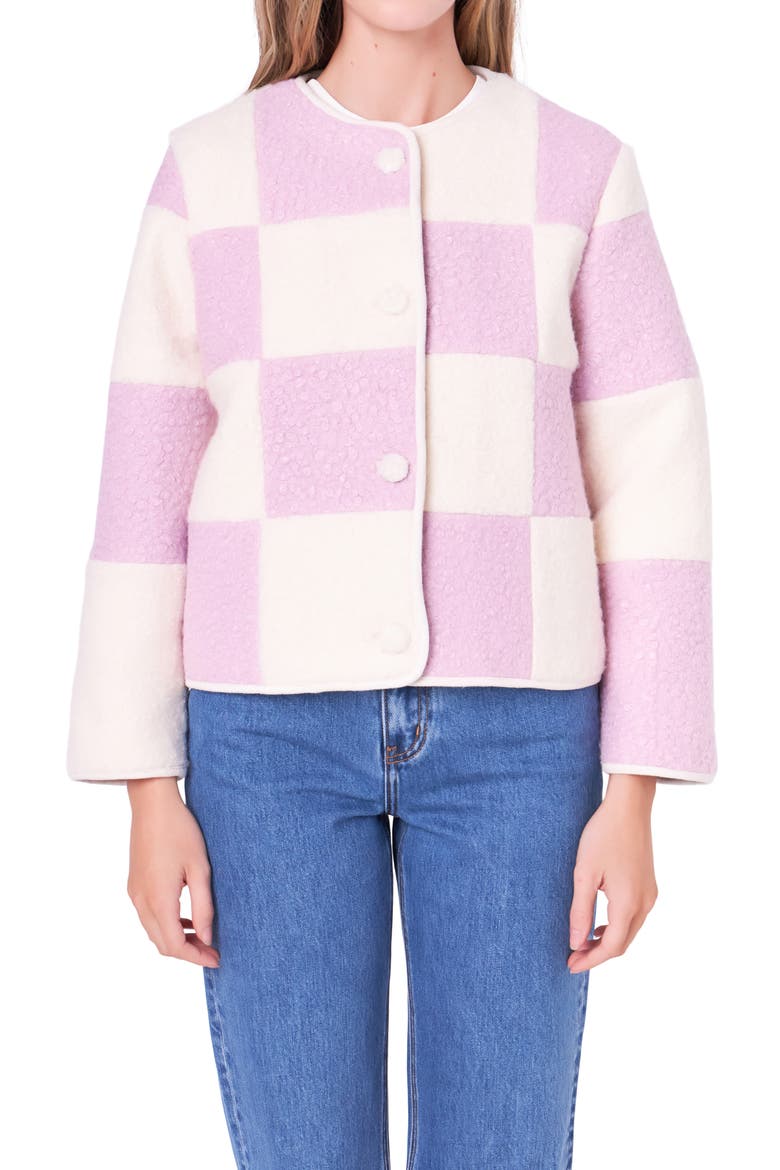 Boxy Checker Jacket, Alternate, color, LILAC/ CREAM