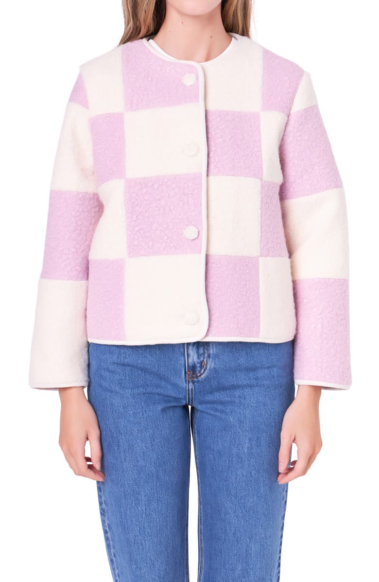 English Factory Boxy Checker Jacket, Alternate, color, Lilac/ Cream
