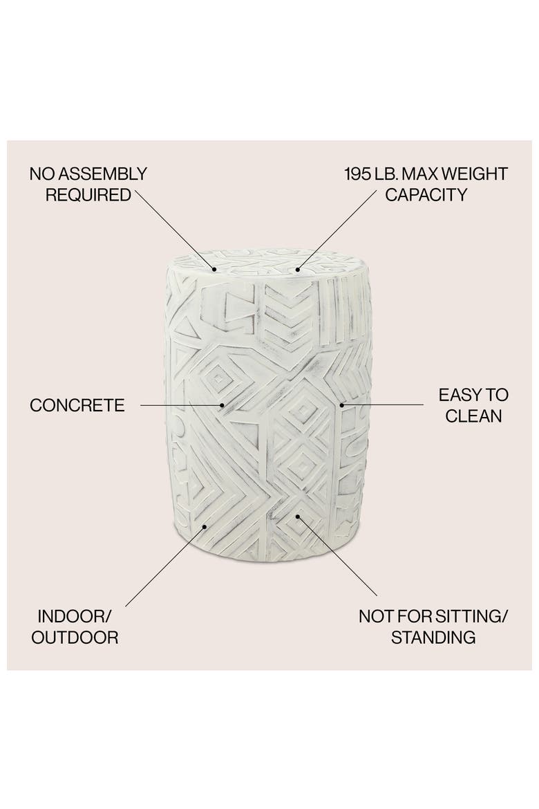 Rafi Southwestern Distressed Concrete Geometric Garden Stool, Round Indoor/Outdoor Patio Accent Side Table & Plant Stand, Alternate, color, Cream