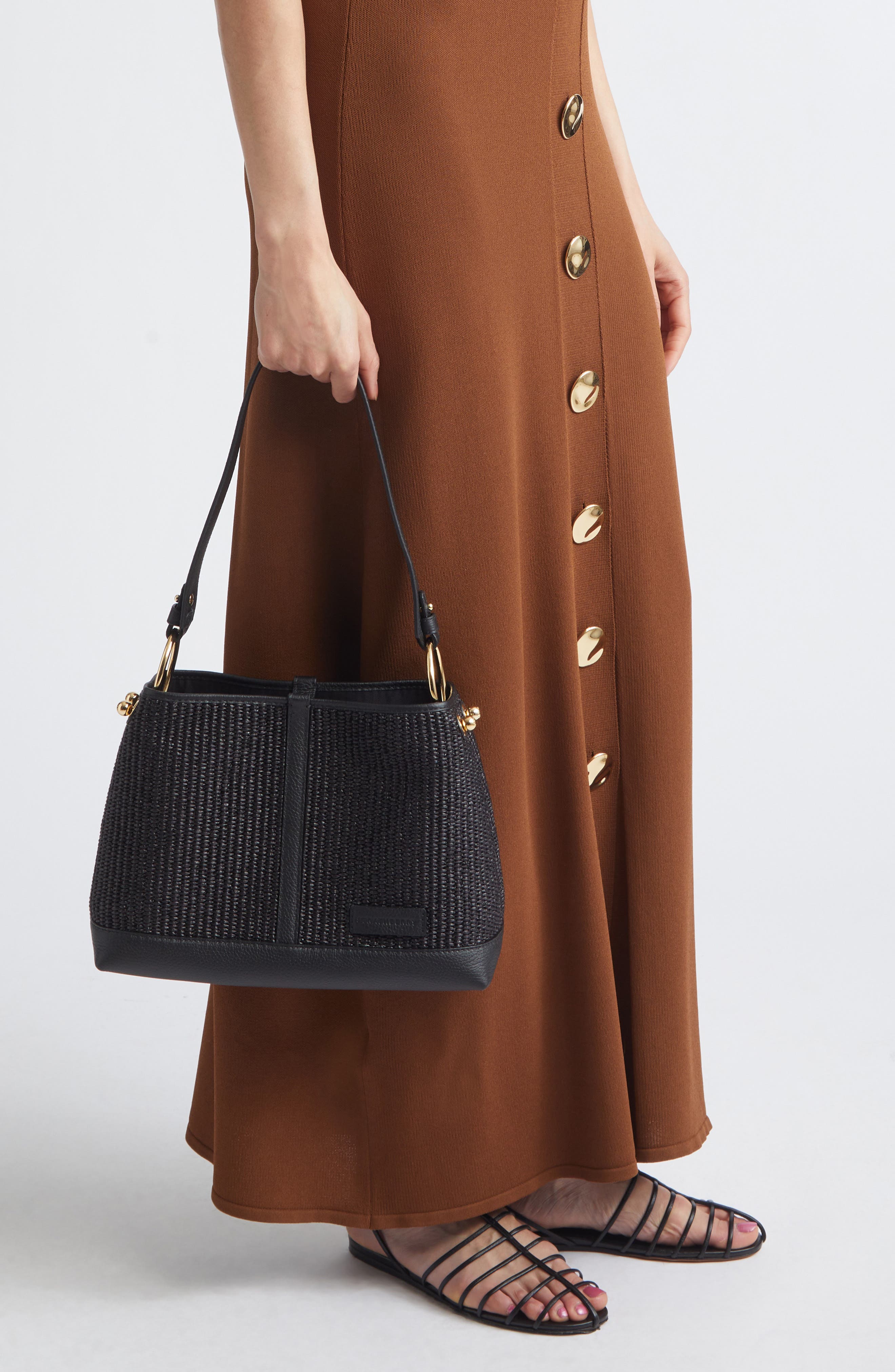 Strathberry Lana Black Raffia Hobo Bag, Alternate, color, Black