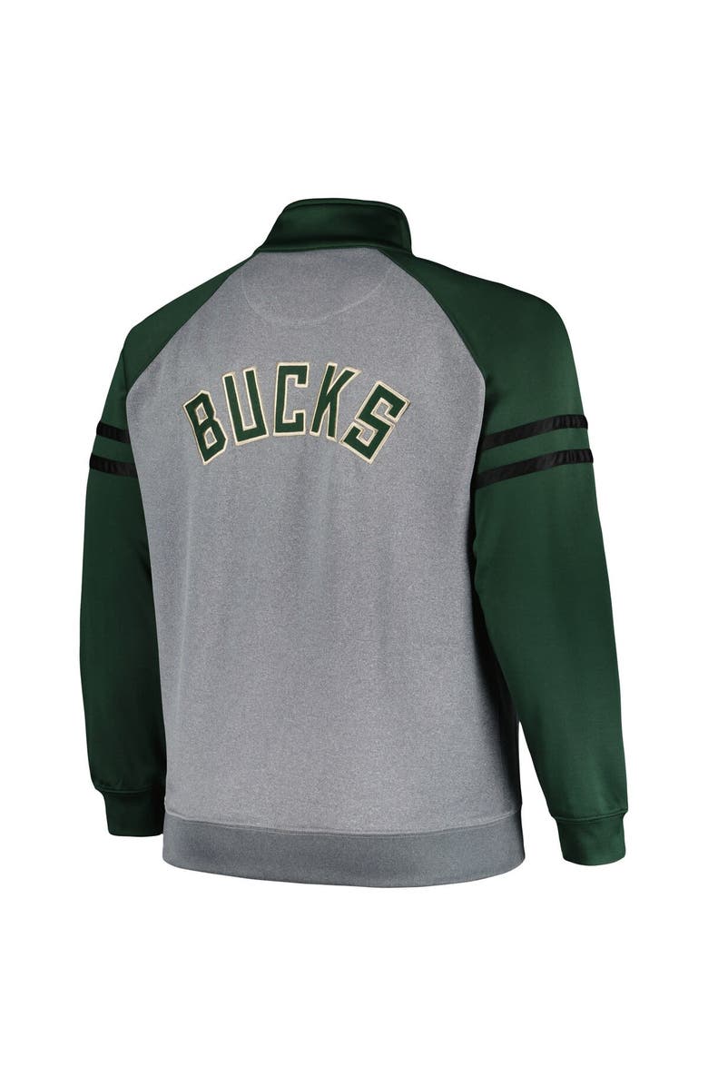 FANATICS Men's Fanatics Branded Hunter Green/Heather Gray Milwaukee Bucks Big & Tall Pieced Stripe Raglan Full-Zip Track Jacket, Alternate, color, 