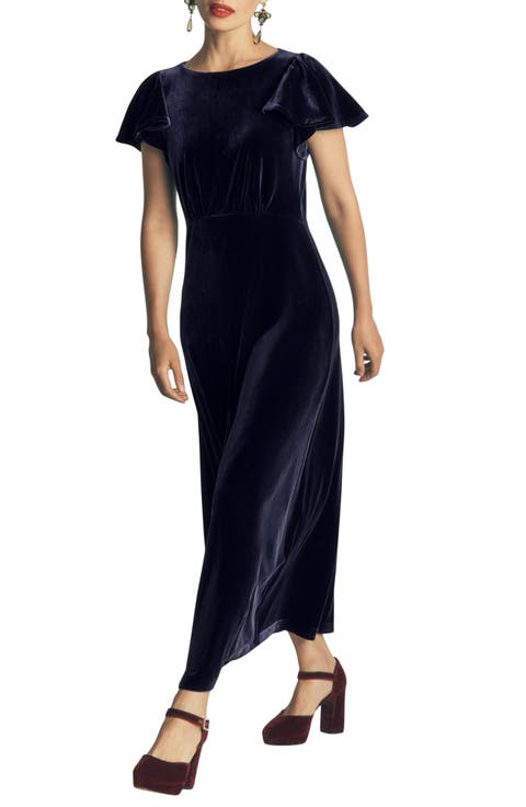 Draped Sleeve Velvet Maxi Dress
