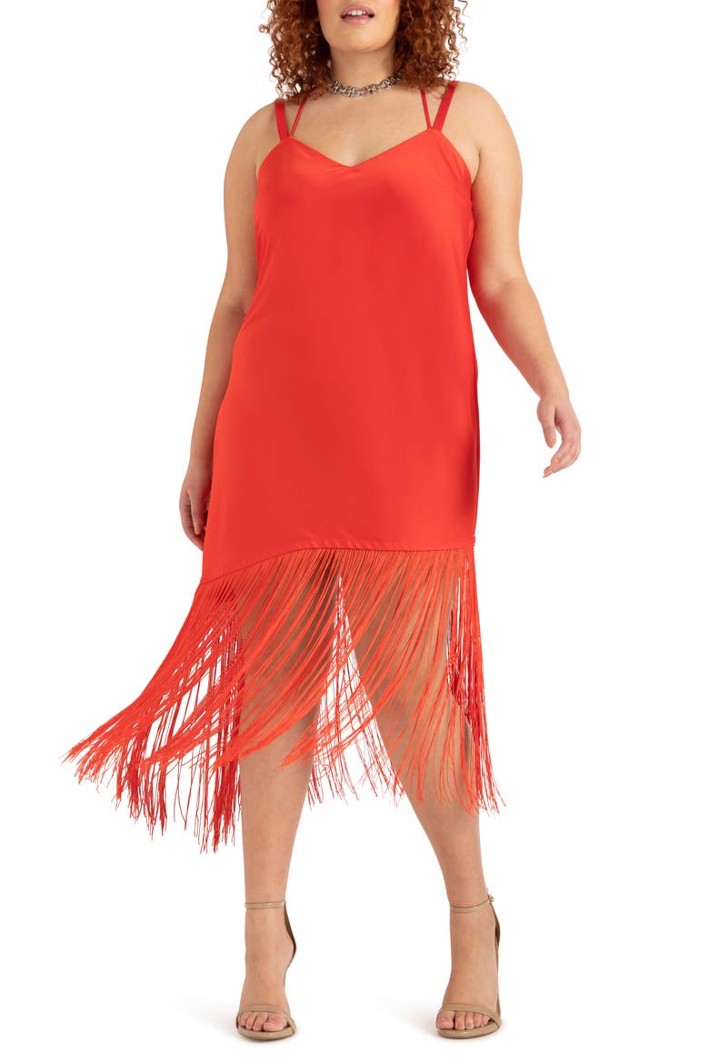 Asymmetric Fringe Slipdress, Main, color, HIGH RISK RED