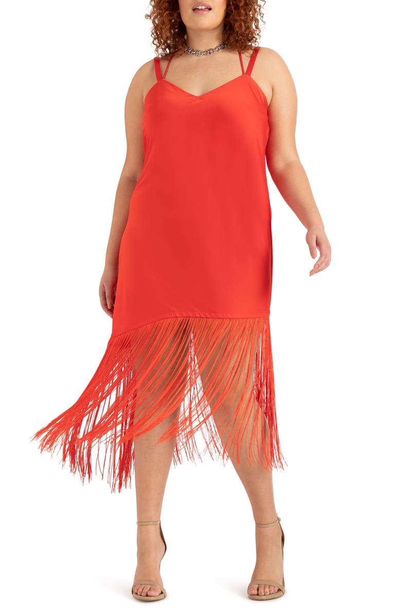 ELOQUII Asymmetric Fringe Slipdress, Main, color,