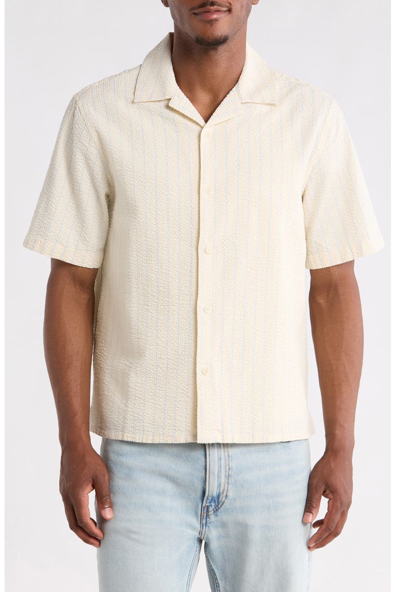 Didcot Stripe Cotton Seersucker Camp Shirt, Alternate, color, ECRU/ BLUE