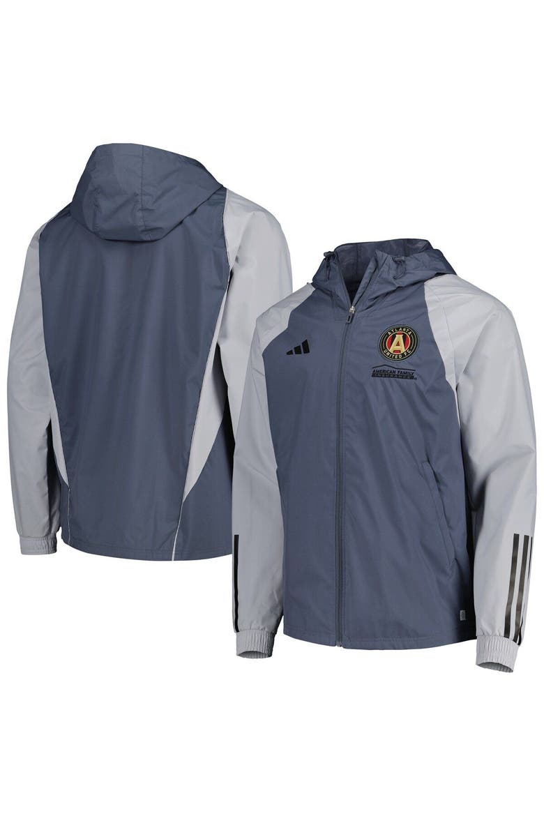 Men's adidas Charcoal Atlanta United FC All-Weather Raglan Hoodie Full-Zip Jacket, Main, color, Charcoal