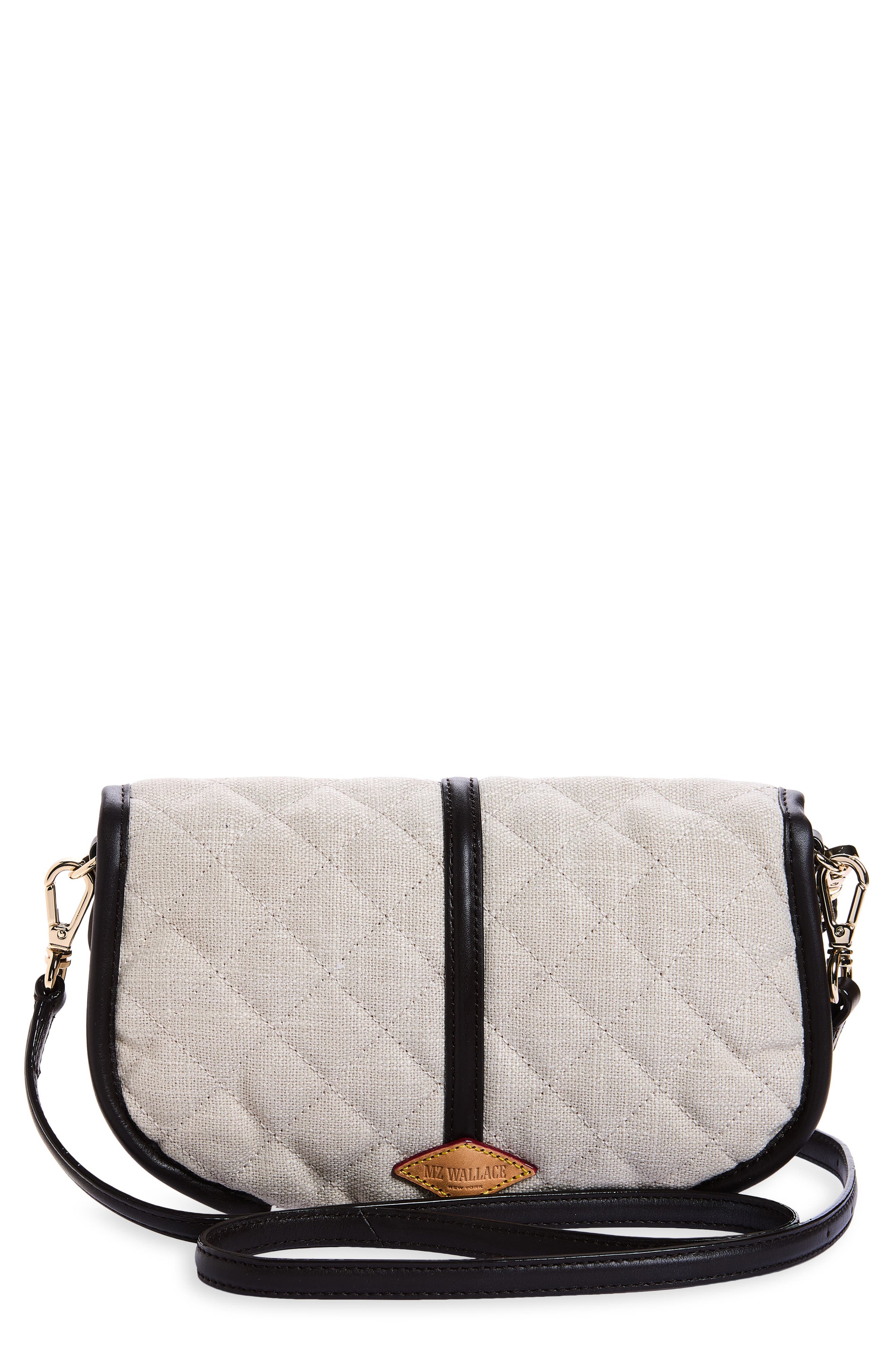 MZ Wallace Small Astor Convertible Quilted Linen Clutch, Alternate, color, Sandy Linen