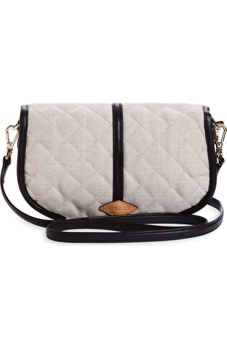 MZ Wallace Small Astor Convertible Quilted Linen Clutch, Alternate, color, Sandy Linen
