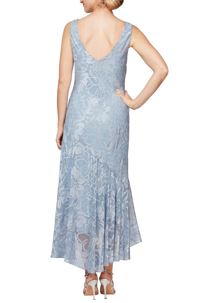 Alex Evenings Metallic Textured Floral Burnout High/Low Dress with Jacket, Alternate, color, 