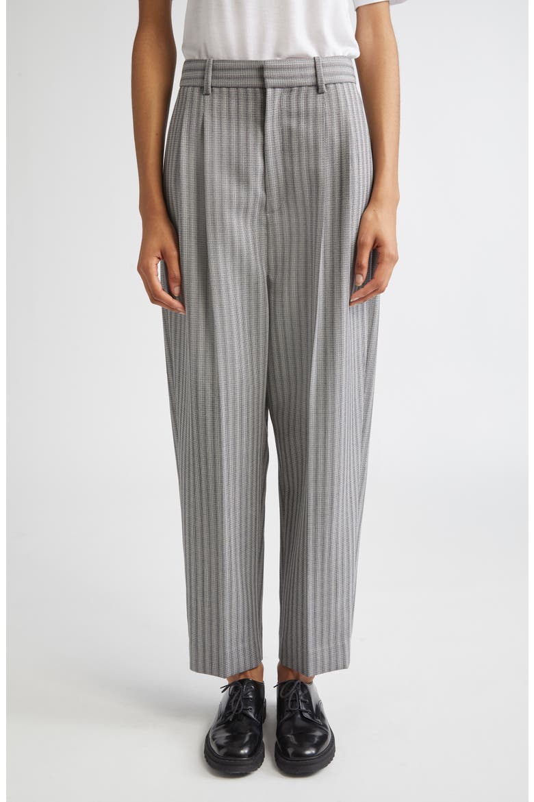 Rosen Pleated Textured Stripe Virgin Wool Pants, Main, color, DARK GREY STRIPE