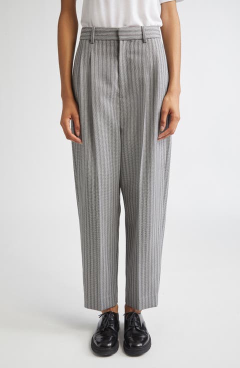 Rosen Pleated Textured Stripe Virgin Wool Pants