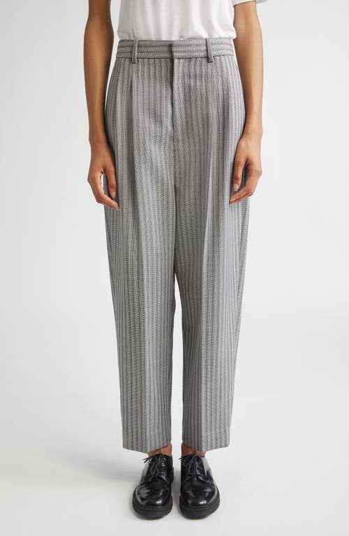 Partow Rosen Pleated Textured Stripe Virgin Wool Pants In Gray