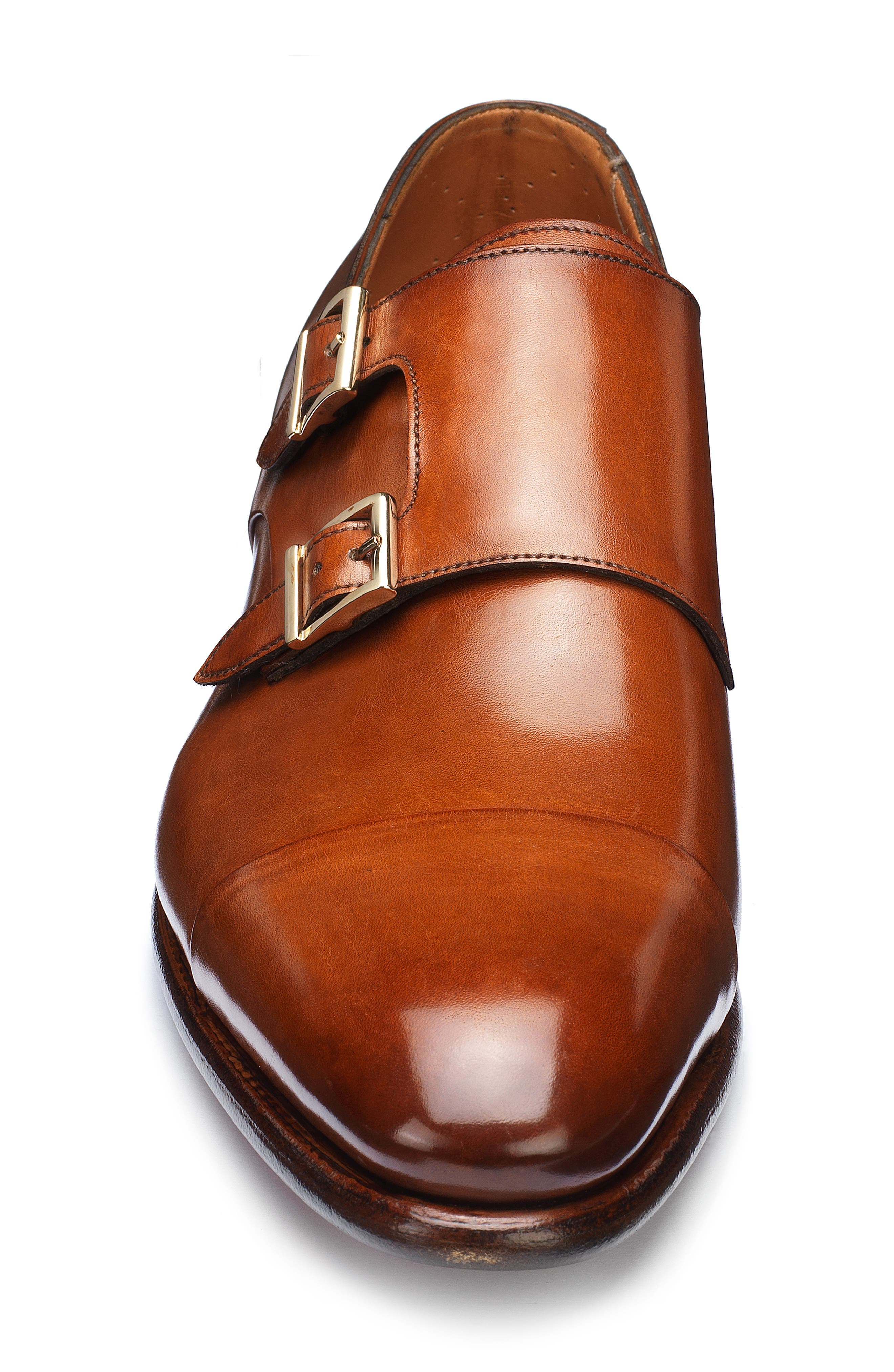 Santoni IRA Double Monk Strap Shoe, Alternate, color, Cognac Leather