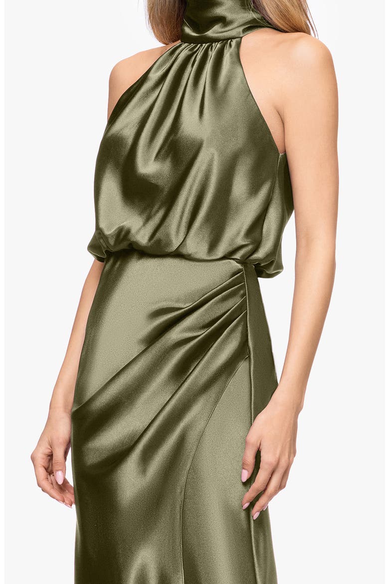 Halter Charmeuse Gown, Alternate, color, OLIVE
