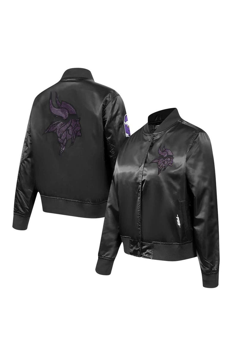 PRO STANDARD Women's Pro Standard Black Minnesota Vikings Jeweled Satin Full-Snap Jacket, Main, color, Black
