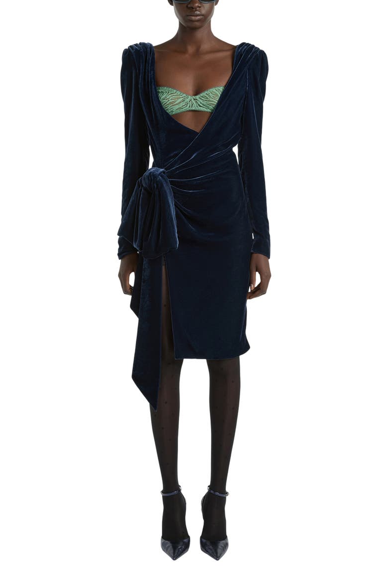Velvet Dress with Lace Bra and Tie Detail, Main, color, blue