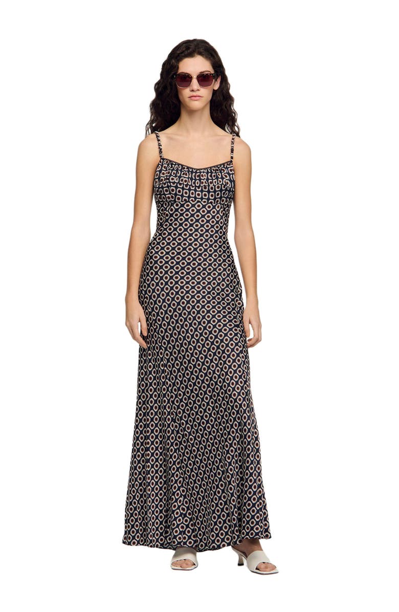 SANDRO Floral slip maxi dress, Alternate, color, Deep Blue / Ocher