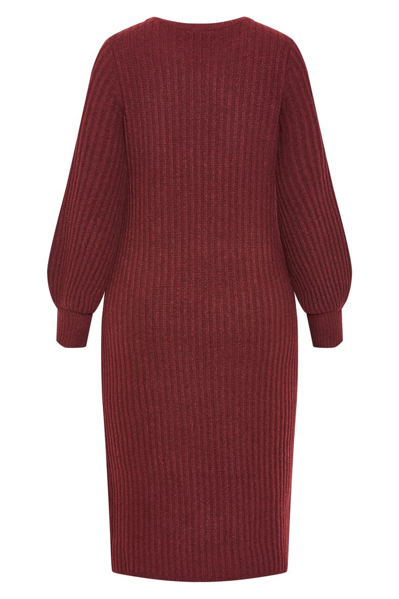 Sarah Long Sleeve Rib Sweater Midi Dress, Alternate, color, BORDEAUX
