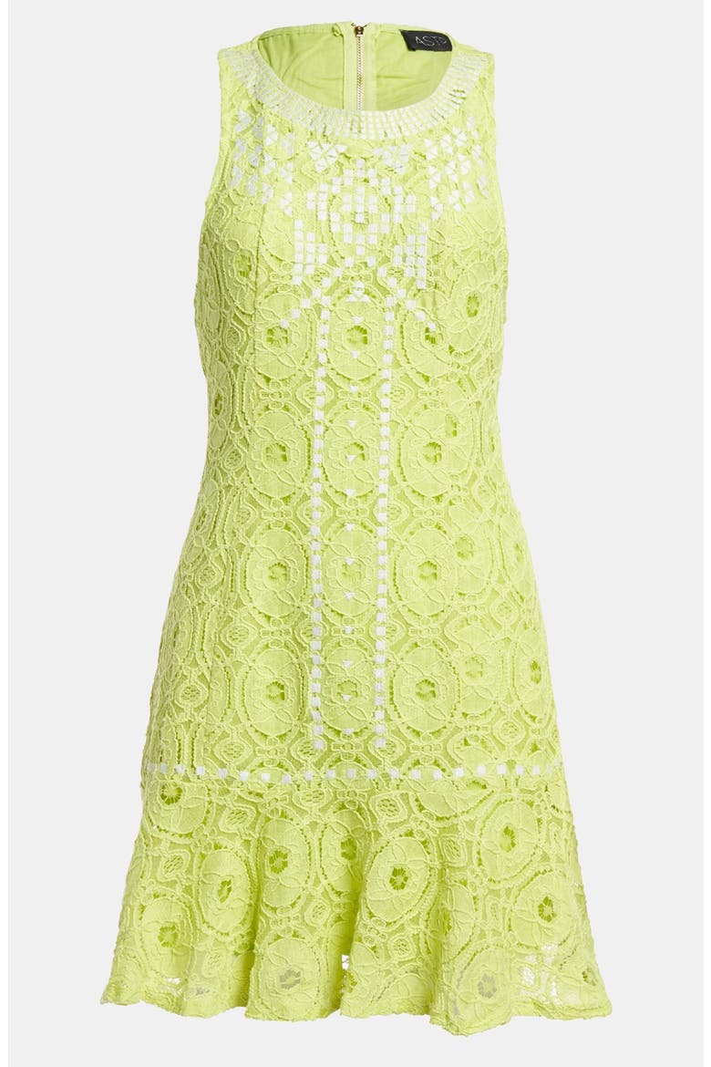 ASTR Embroidered Crochet Dress, Main, color, LIME/ WHITE