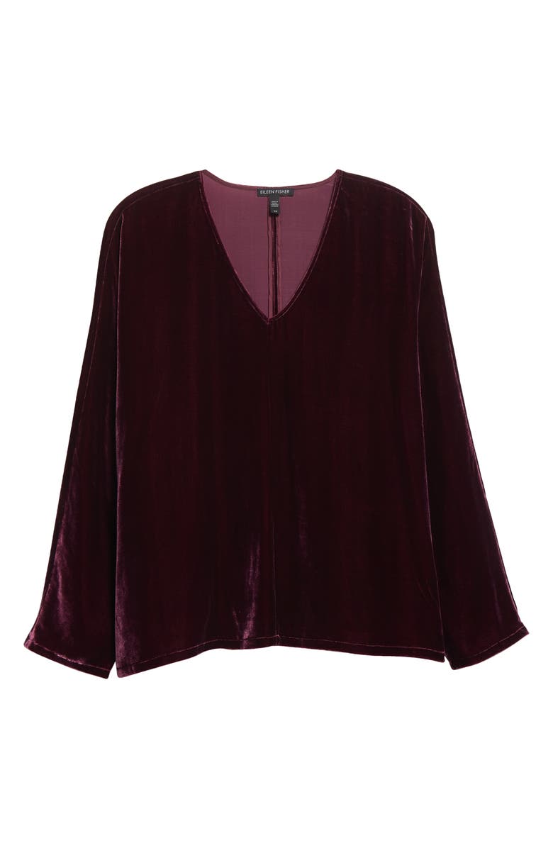 Eileen Fisher Long Sleeve V-Neck Velvet Top, Alternate, color, Sweet Plum