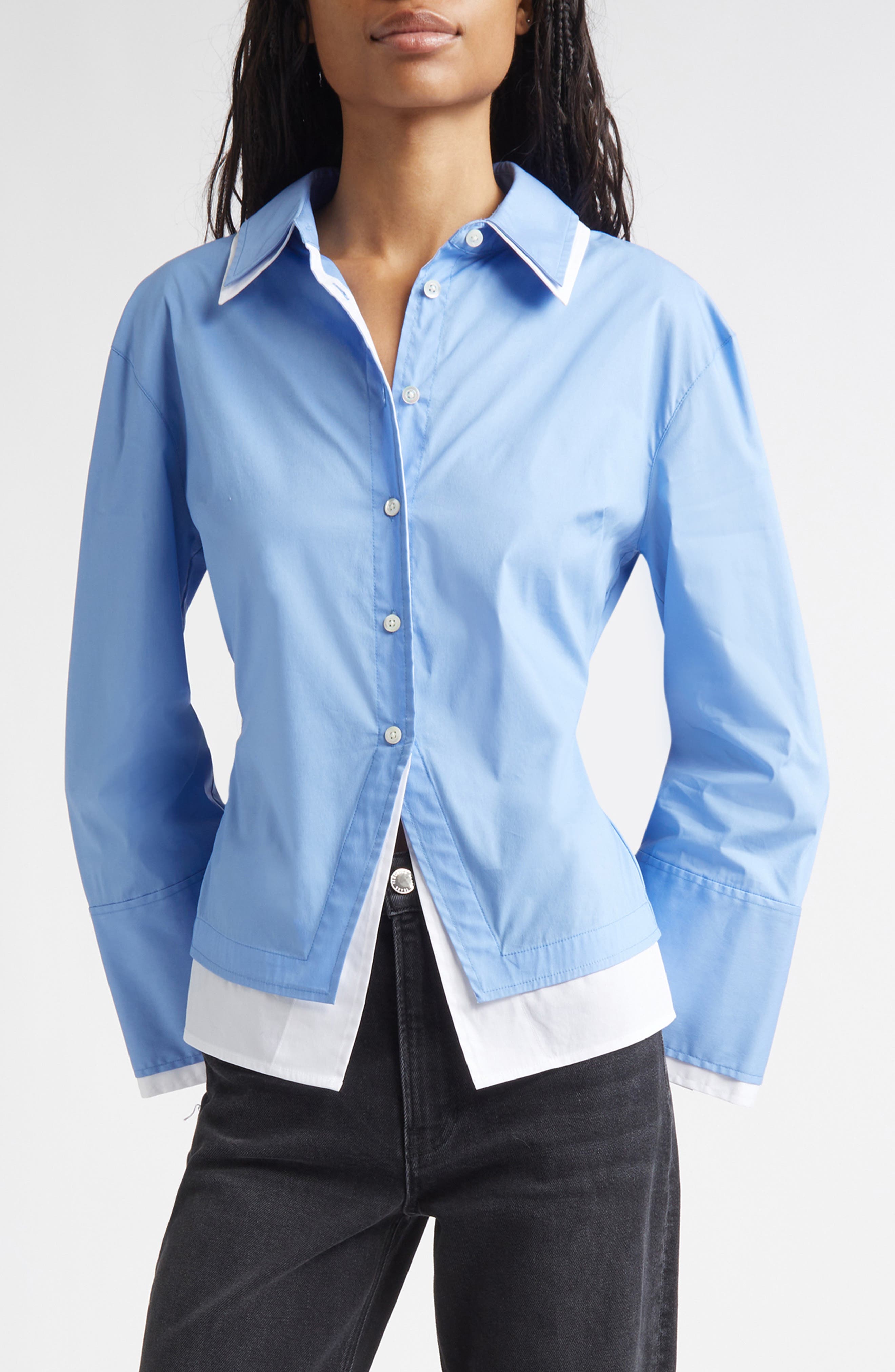 Veronica Beard Bonnie Layered Cotton Blend Button-Up Shirt