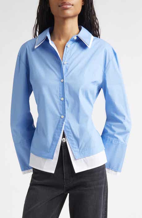 Veronica Beard Bonnie Layered Cotton Blend Button-Up Shirt