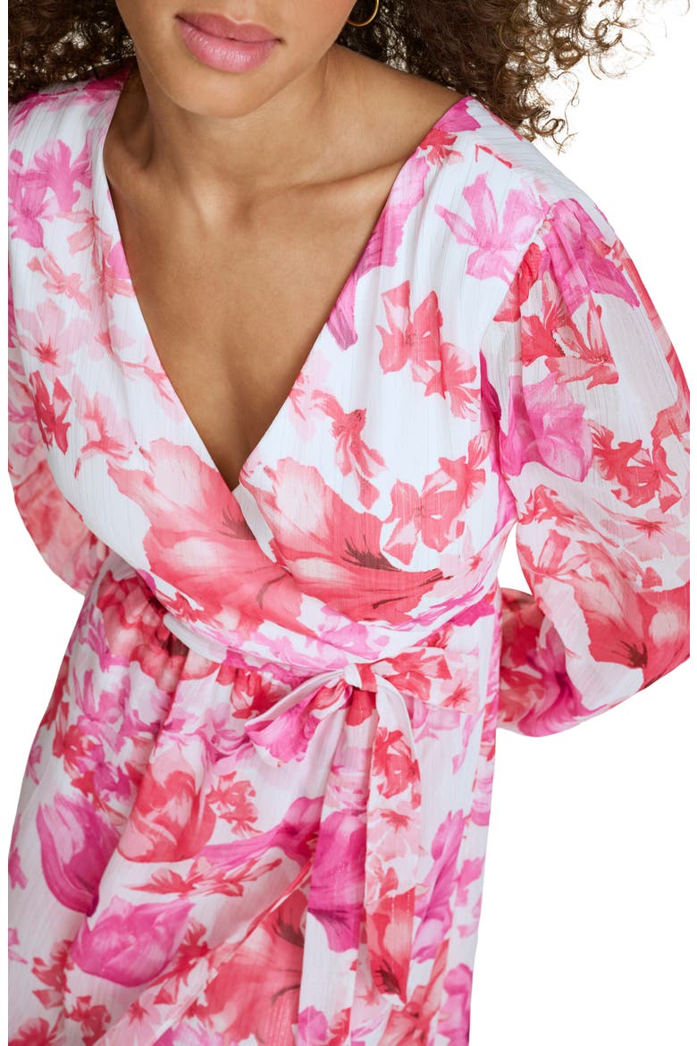 Long Sleeve Floral Faux Wrap Dress, Alternate, color, WHITE MULTI
