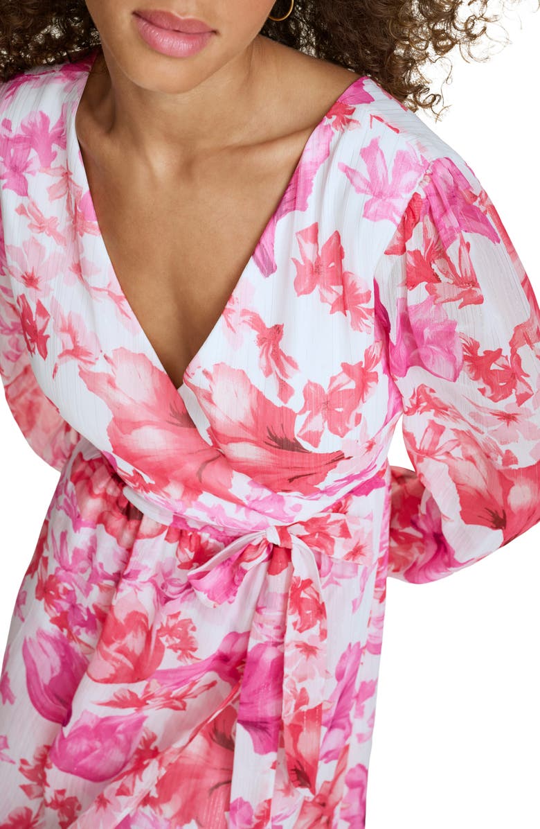 Siena Long Sleeve Floral Faux Wrap Dress, Alternate, color, White Multi