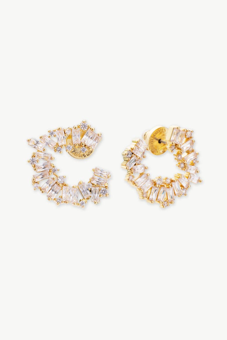 Crescent Baguette Cubic Zirconia Stud Earrings, Main, color, Gold