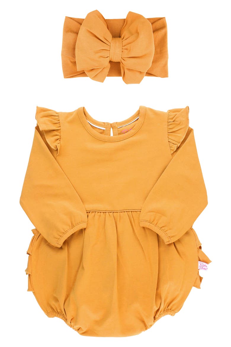 Honey Flutter Bubble Romper & Headband Set, Main, color, YELLOW
