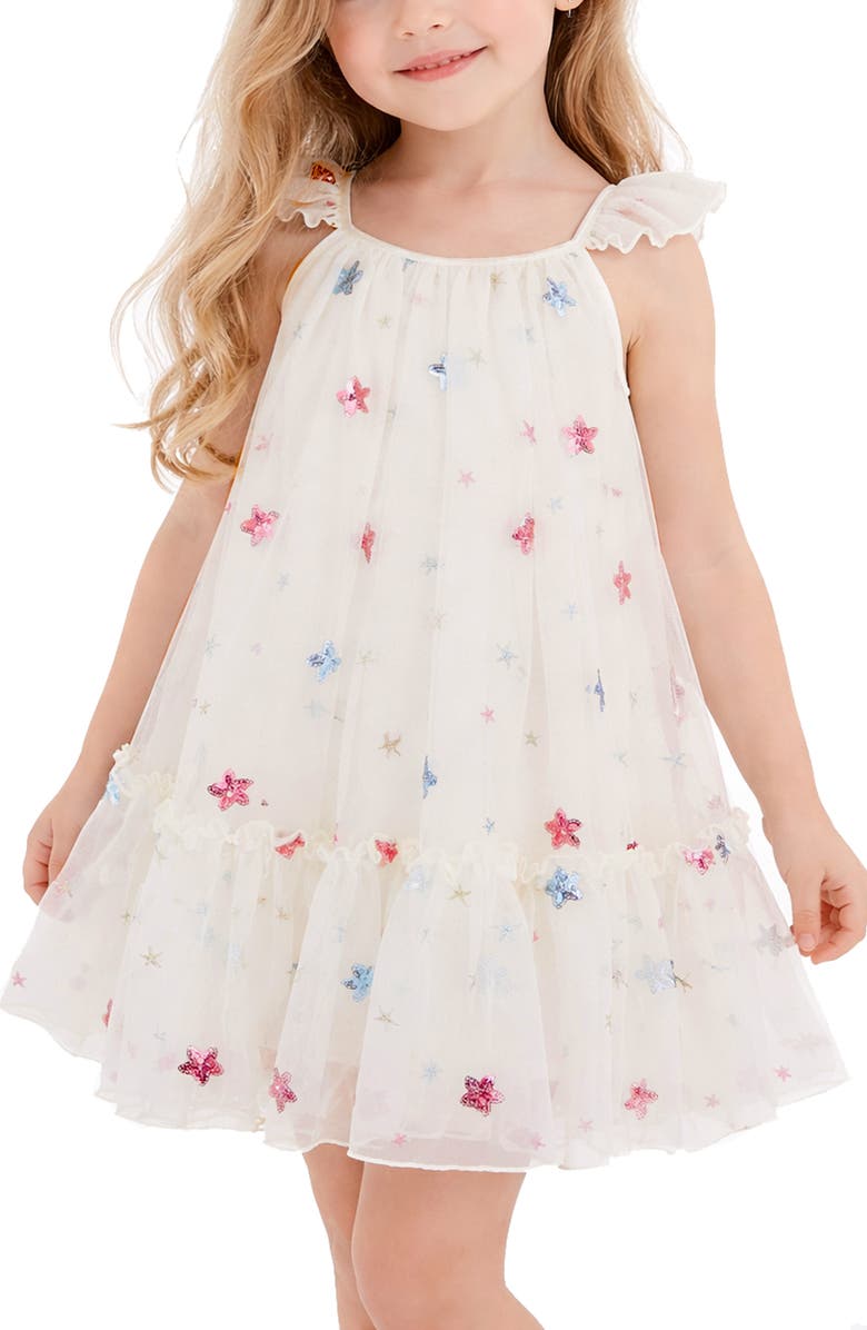 Zunie Kids' Star Sequin Mesh Party Dress, Alternate, color, Ivory