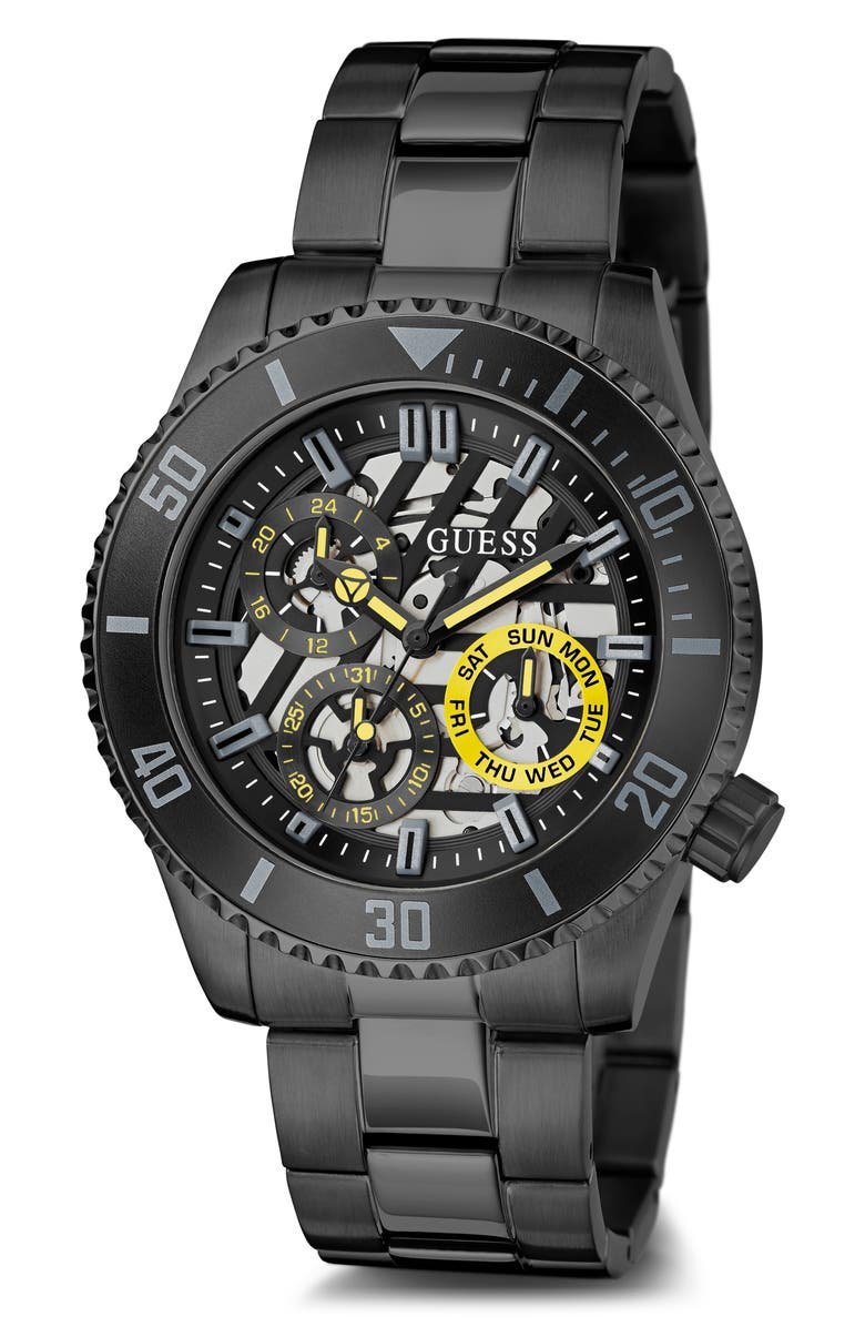 GUESS Multifunction Skeleton Bracelet Watch, 45mm, Main, color, 