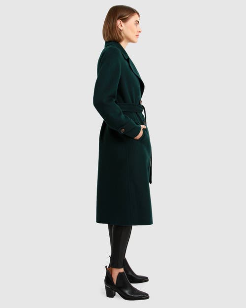 Belle & Bloom Front Runner Belted Coat In Dark Green