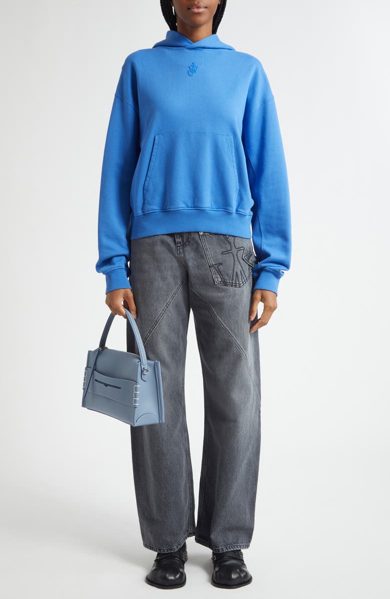 JW Anderson Anchor Logo Embroidered Crop Hoodie, Alternate, color, 727 Bright Blue