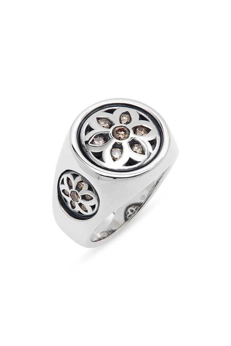 Men's Small Brown Diamond Club Ring, Main, color, SILVER
