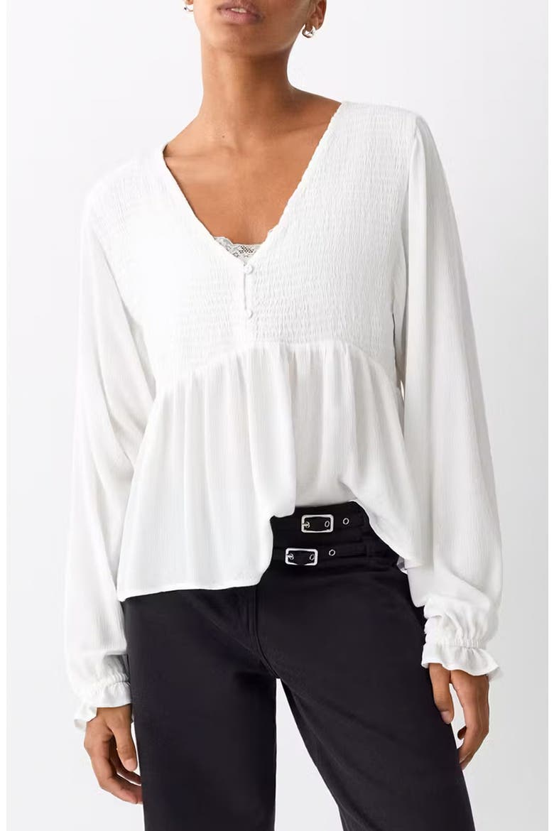 Gathered V-Neck Top, Main, color, OFF WHITE