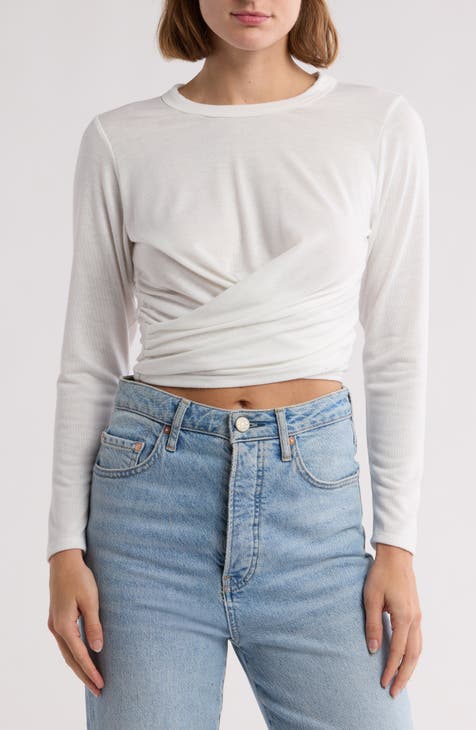 Twisted Front Long Sleeve Crop T-Shirt