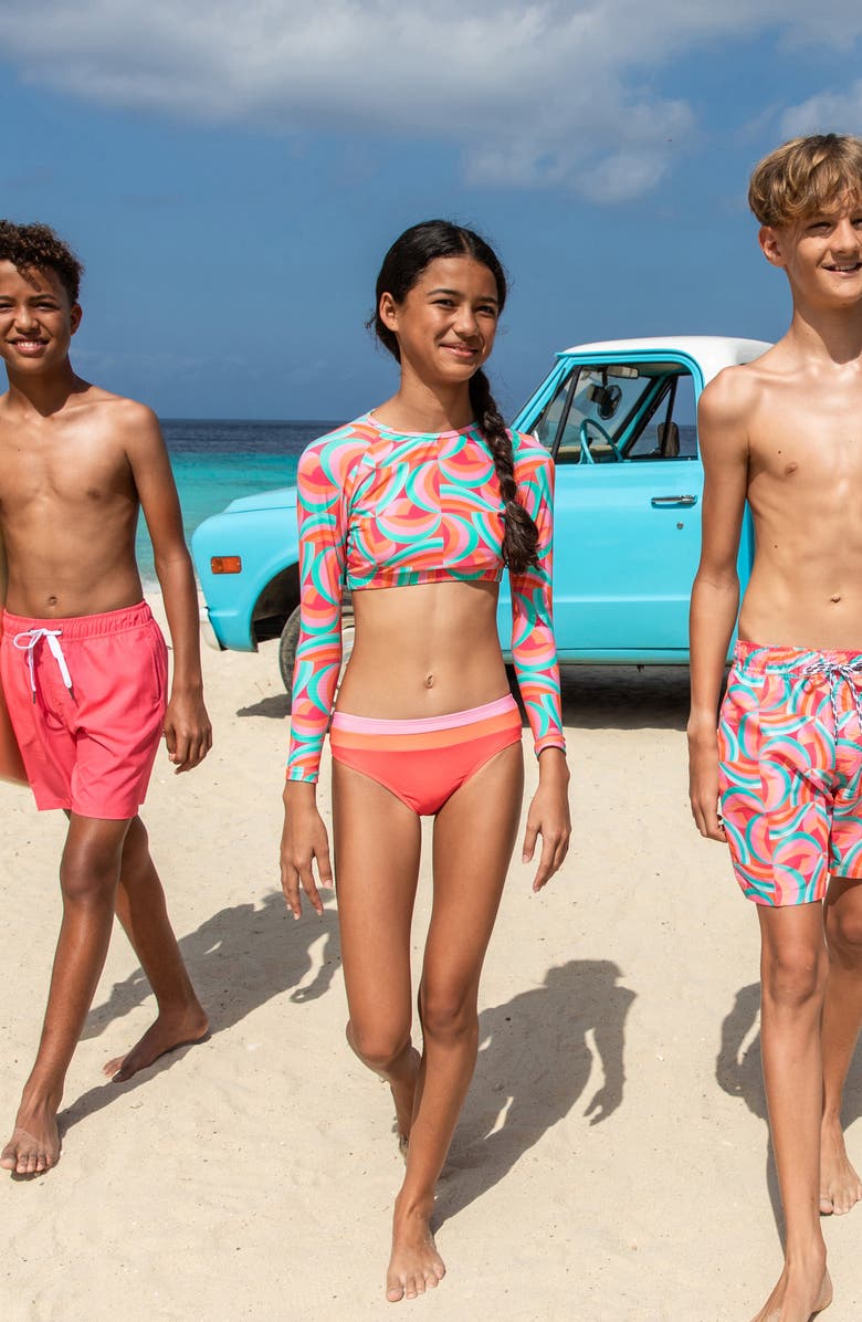 Snapper Rock Kids' Geo Melon Swim Trunks, Alternate, color, Red