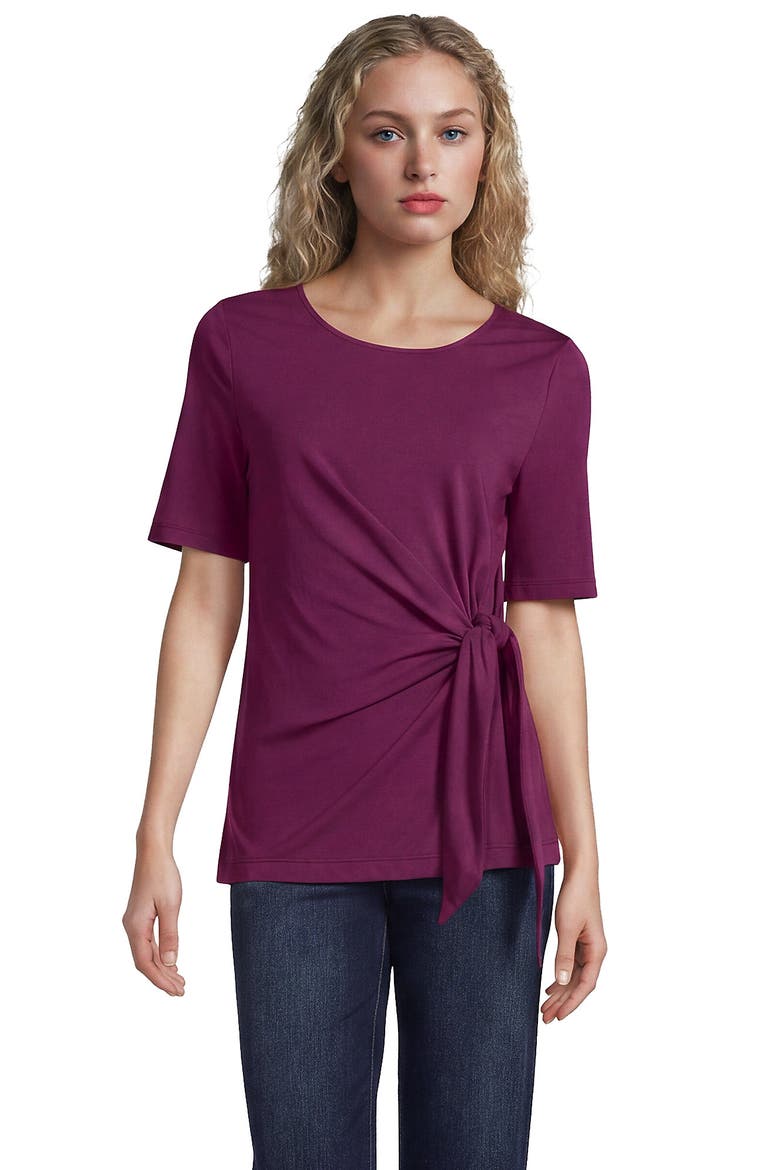 Lightweight Jersey Tie Front Top, Main, color, Light Raspberry