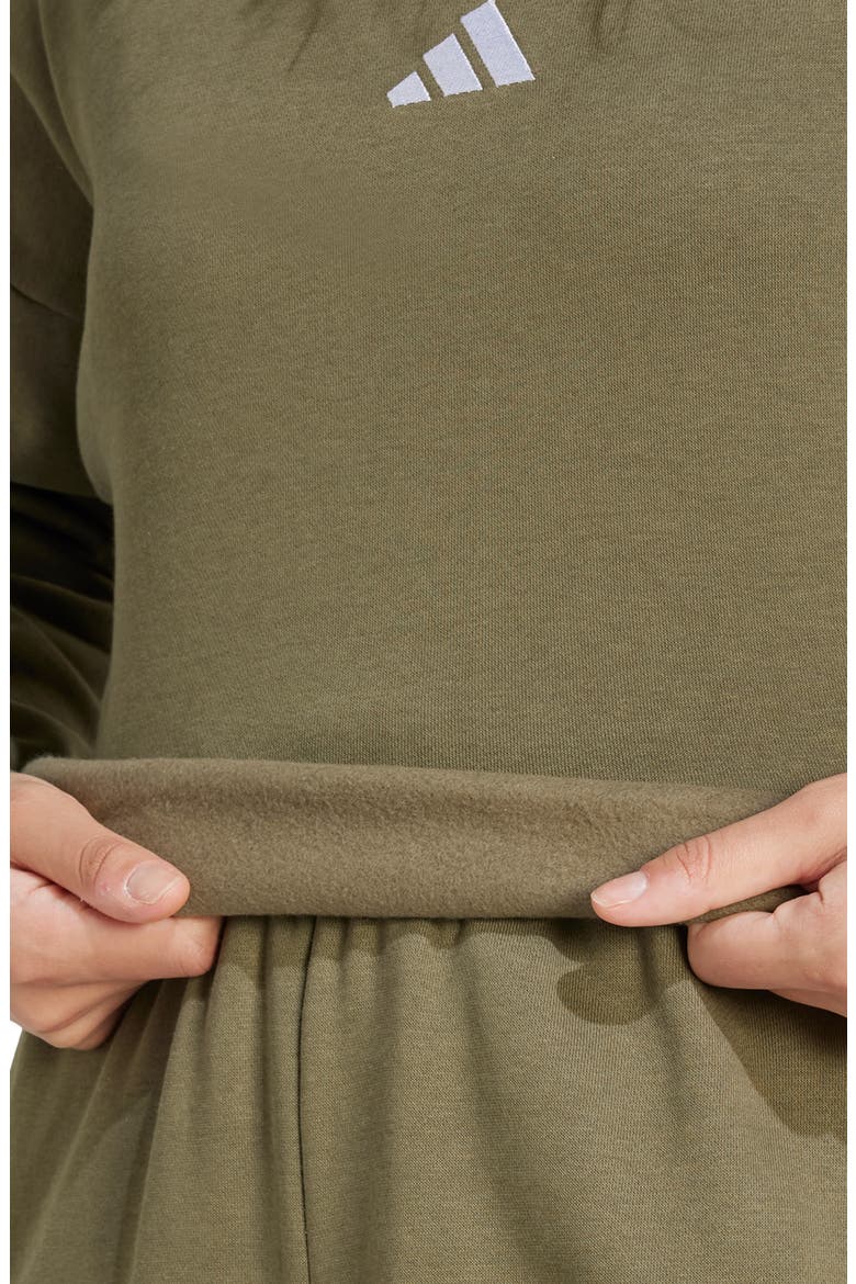 Essentials 3-Stripes Fleece Sweatshirt, Alternate, color, OLIVE STRATA/ WHITE