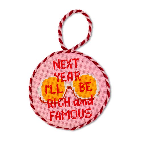 Furbish Needlepoint Ornament In Coral