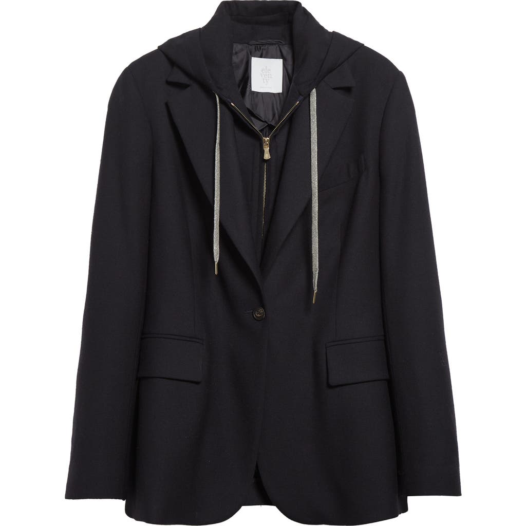 Eleventy Stretch Wool Blazer With Removable Hooded Bib