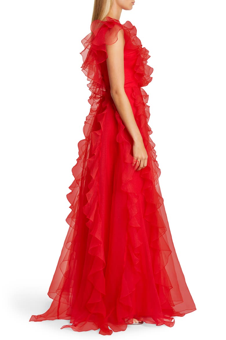 Colima Ruffle Organza Ballgown, Alternate, color, RED