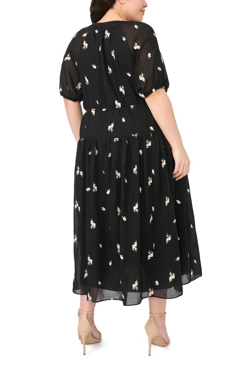 Print Tie Waist Midi Dress, Alternate, color, RICH BLACK