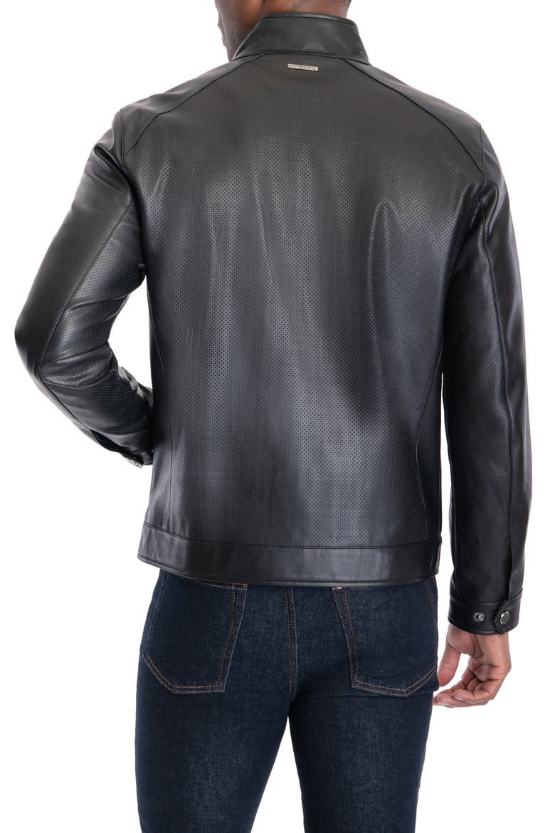 Perforated Faux Leather Moto Jacket, Alternate, color, BLACK