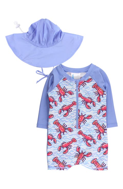 Kids' Lobster Lagoon One-Piece Rashguard Swimsuit & Sun Hat Set (Baby & Toddler)