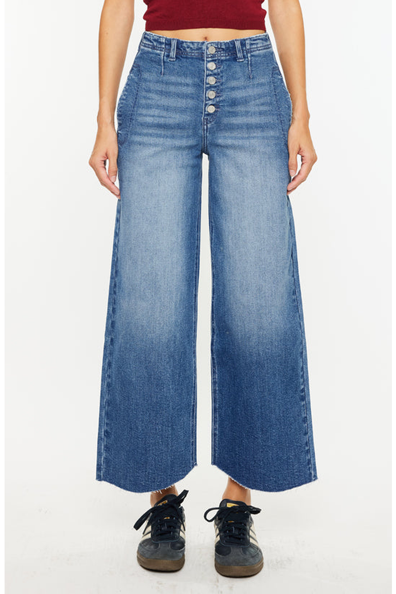 Aliana High Rise Cropped Wide Leg Jeans, Main, color, Dark Wash
