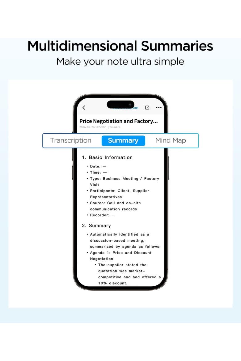 Ai Voice Recorder with Smart Transcription, Summary, App Control, 64GB Storage, Cloud Sync, 140+ Languages, MagSafe Compatible, Alternate, color, Black